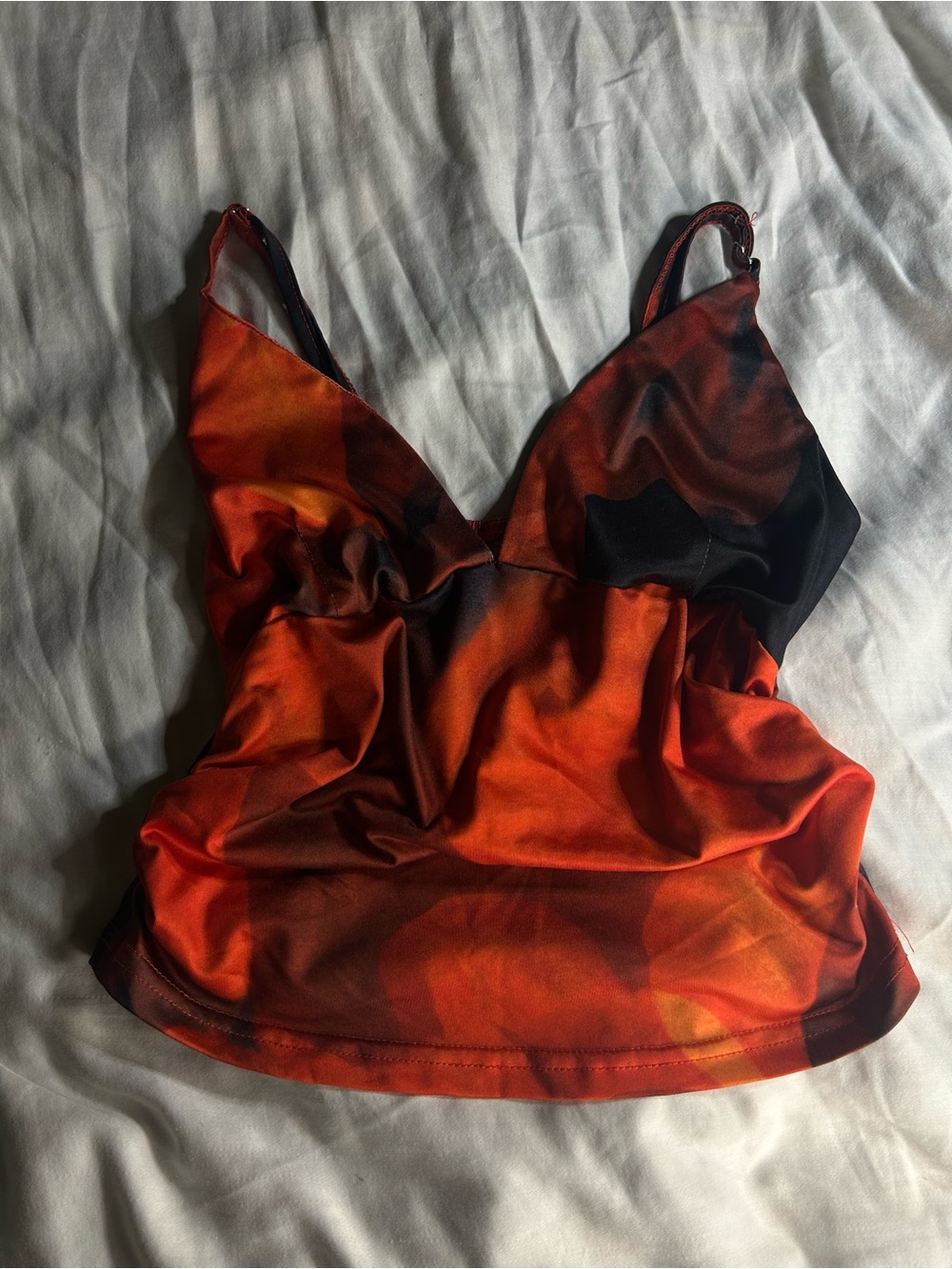 H&M Orange-Red Satin-Look Cami Chemise with V-Neck